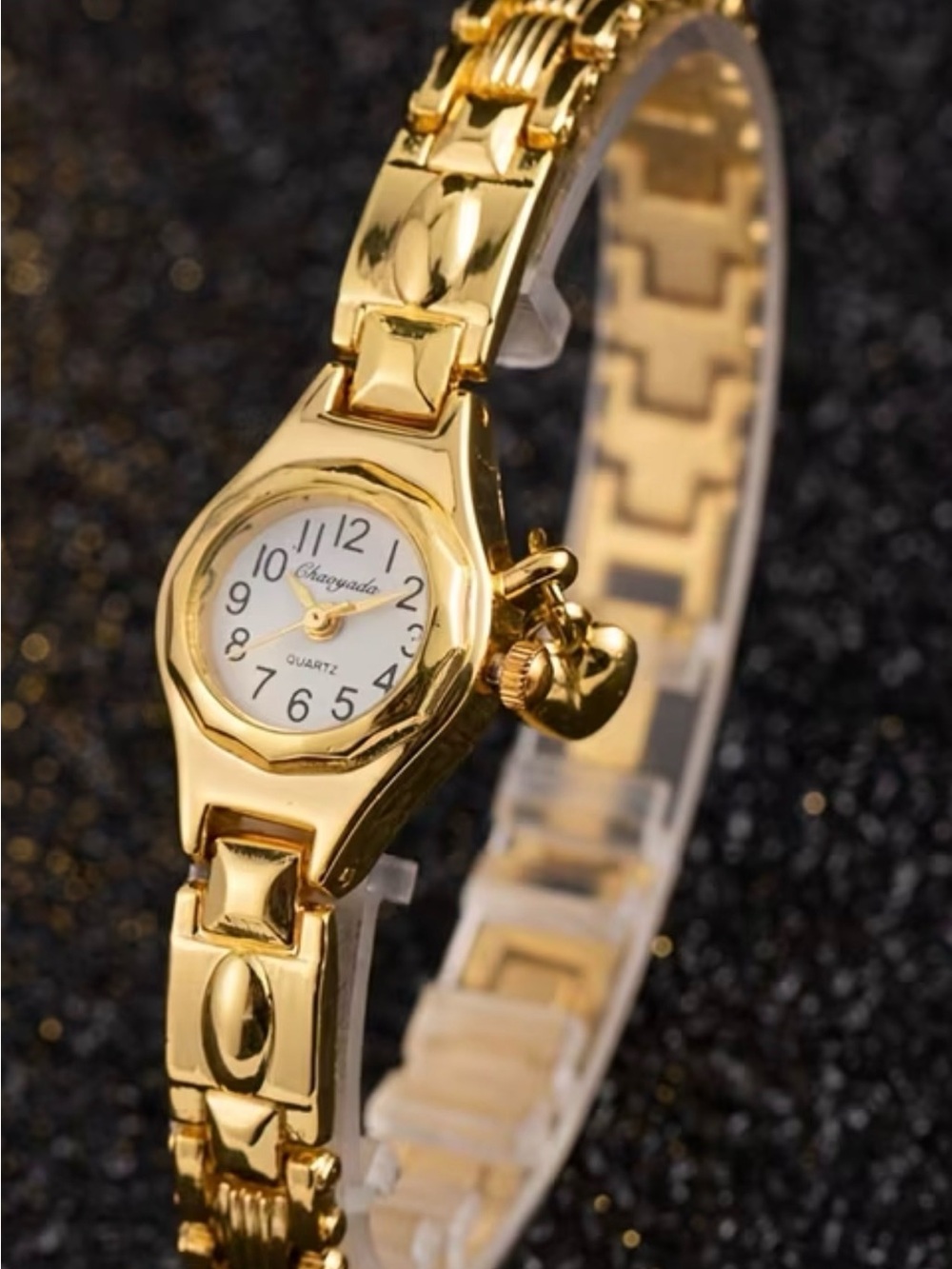 Chacyoda Gold Tone Women's Bracelet Watch with Heart Charm